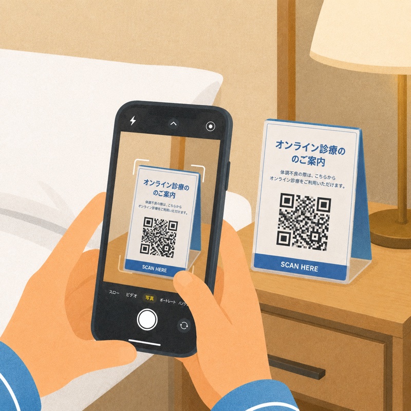 ホテル内の専用QRを読み取る画面